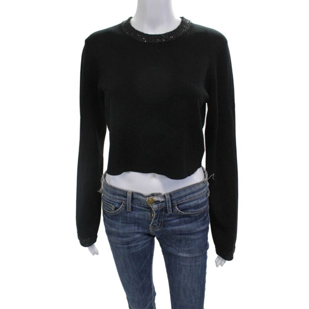 ALC Unisex Pullover Sweater Black Crew Neck Button Long Sleeve Size S